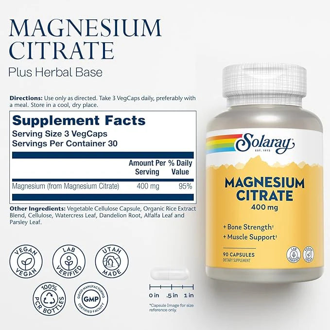 Solaray Magnesium Citrate / 90 capsules